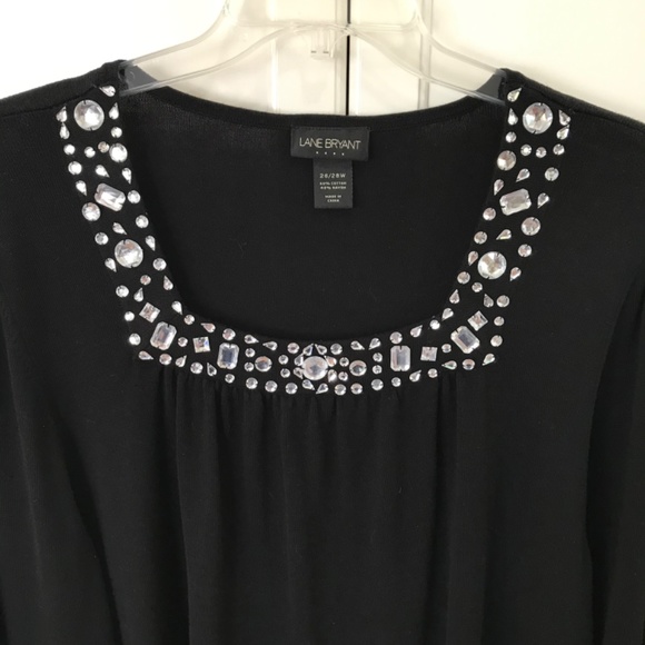 LANE BRYANT Cotton Tunic Black Square Neck Rhinestone Women’s Plus Size 2X 26/28 - Picture 4 of 10